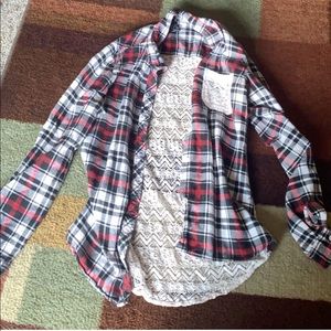 Red flannel with white lace back